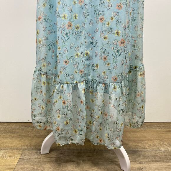 DREW Maggie Floral Wrap Dress Sz L Blue Ruffles Flounce Spring Cottagecore NWT - Picture 7 of 12